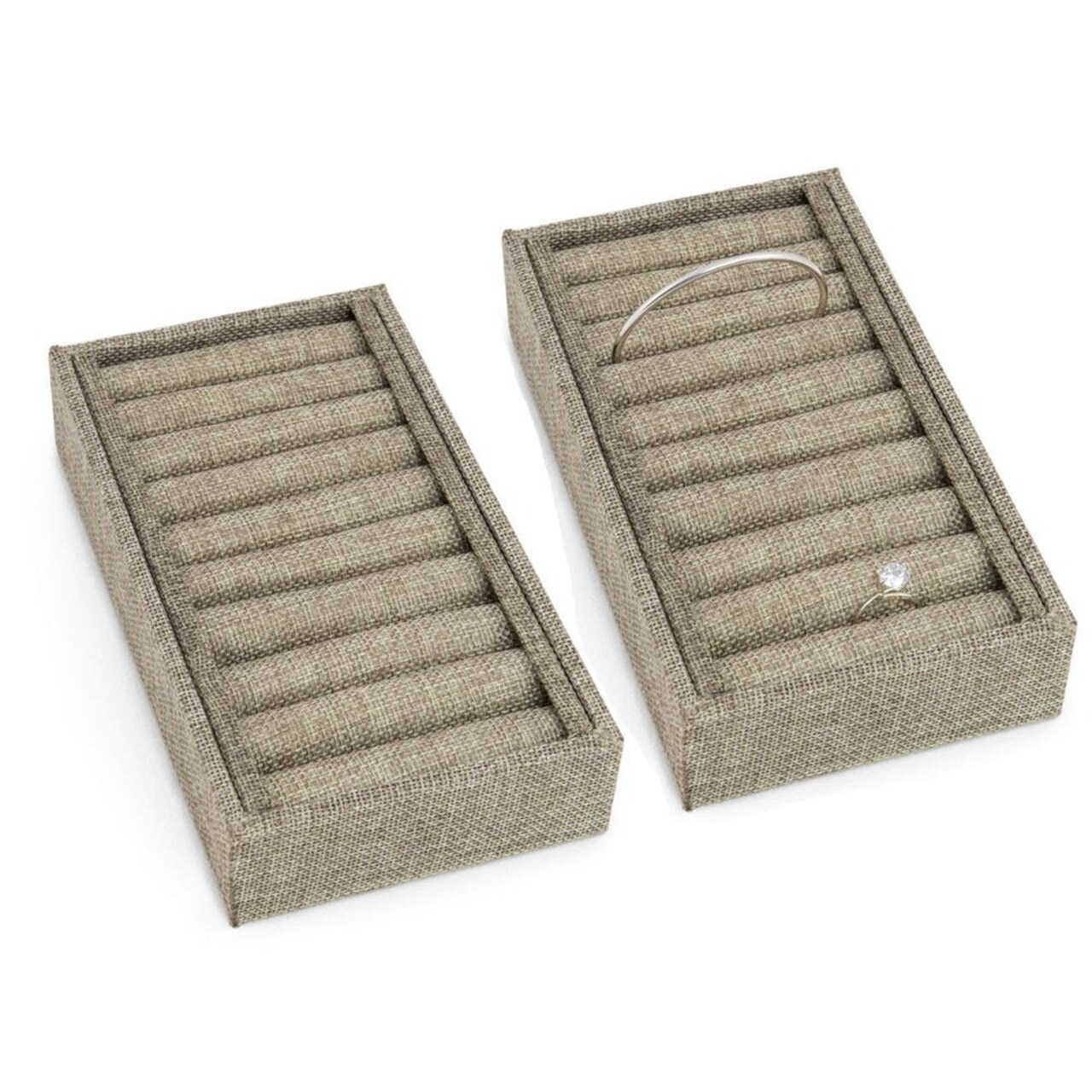 Bangle Bracelet and Ring Jewelry Display Tray 9 Slots Burlap (Pack of 2)